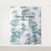 Wit en Blauw bladeren Bruiloft Fotocabine Achtergr Wandkleed (Voorkant)