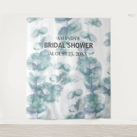 Wit en Blauw bladeren Bruiloft Fotocabine Achtergr Wandkleed (Voorkant)