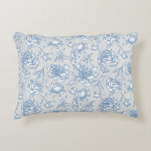 Wit en blauw Bloemen Geïllustreerd Accent Kussen