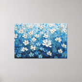 Wit en Blauw Bloemig Textuur Schilderij – Abstract Canvas Afdruk (Voorkant)