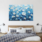 Wit en Blauw Bloemig Textuur Schilderij – Abstract Canvas Afdruk (Insitu (Slaapkamer))