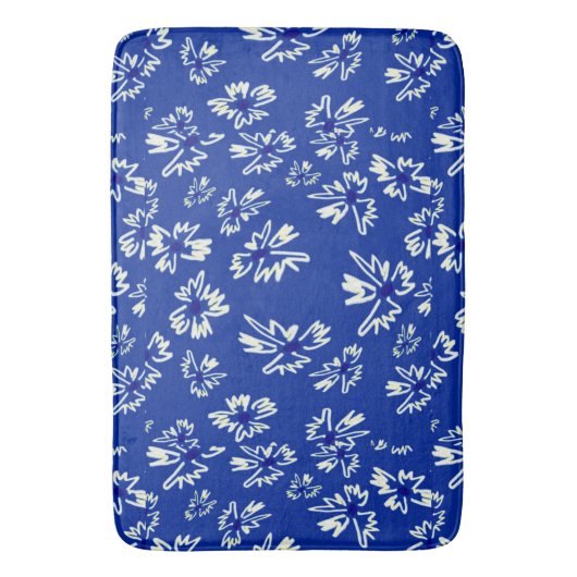 wit en blauw bloemmotief badmat (Voorkant Verticaal)