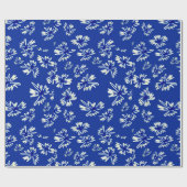 wit en blauw bloemmotief cadeaupapier (Vlak)