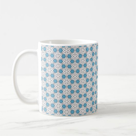 Wit en blauw bloemmozaïek koffiemok (Links)