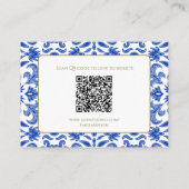 Wit en Blauw Bruiloft Details Behuizing Kaart (Achterkant)