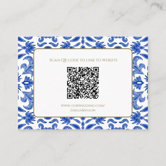 Wit en Blauw Bruiloft Details Behuizing Kaart (Achterkant)