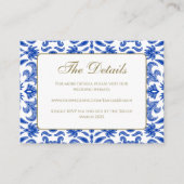 Wit en Blauw Bruiloft Details Behuizing Kaart (Voorkant)