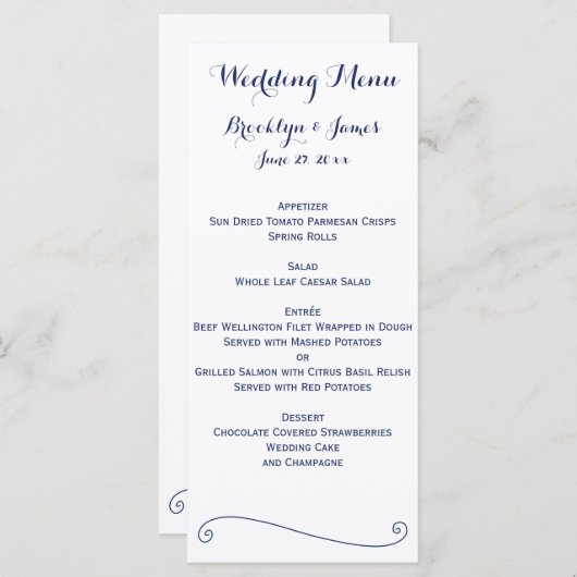 Wit en blauw bruiloft menu Kaarten (Voorkant / Achterkant)