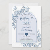 Wit en Blauw Chinoiserie Verjaardagsfeest Kaart (Voorkant)