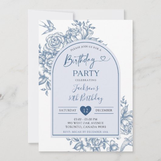 Wit en Blauw Chinoiserie Verjaardagsfeest Kaart (Voorkant)