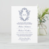 Wit en Blauw Chinoiserie Wapen QR Code Bruiloft Kaart (Staand voorkant)