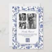 Wit en Blauw Chinoiserie Wapen QR Code Bruiloft Kaart (Achterkant)