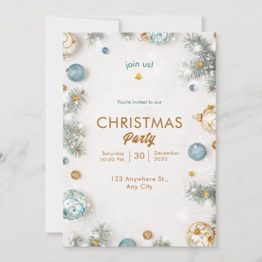 Wit en Blauw Classy Kerstmis Kaart (Voorkant)