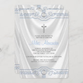 Wit en Blauw Doop Doopsheid Wit Satijn Kaart (Voorkant / Achterkant)