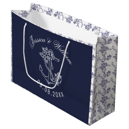 Wit en blauw draagvlak Anchors Weddenschap Design Groot Cadeauzakje (Voorkant Gekanteld)