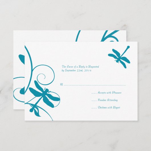 Wit en blauw dragonfly bruiloft RSVP (Voorkant / Achterkant)