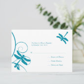 Wit en blauw dragonfly bruiloft RSVP Kaartje (Staand voorkant)