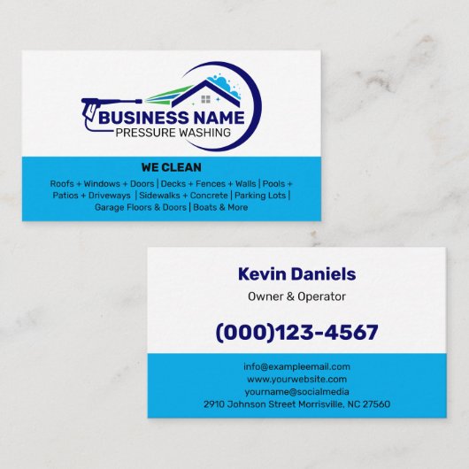 Wit en Blauw Drukwas Services Visitekaartje (Voorkant / Achterkant)