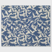 wit en blauw duiven patroon Verpakkingspapier Cadeaupapier (Vlak)