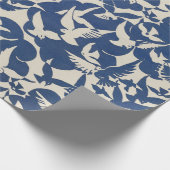 wit en blauw duiven patroon Verpakkingspapier Cadeaupapier (Hoek)