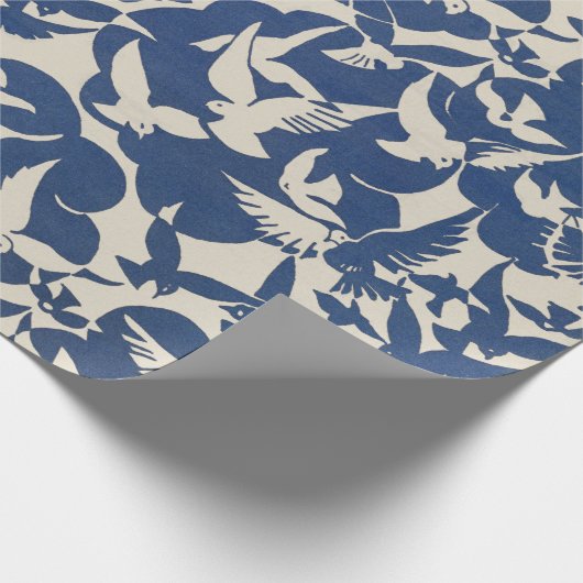 wit en blauw duiven patroon Verpakkingspapier Cadeaupapier (Hoek)