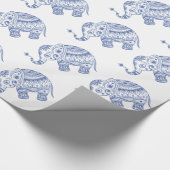Wit en blauw Elephant-ontwerp Cadeaupapier (Hoek)