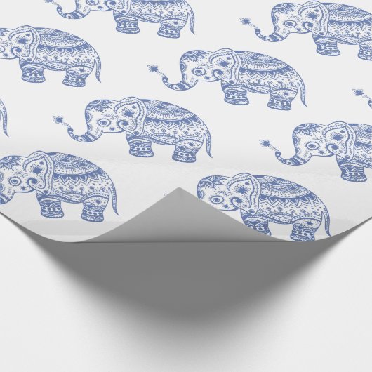 Wit en blauw Elephant-ontwerp Cadeaupapier (Hoek)