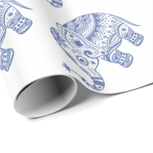 Wit en blauw Elephant-ontwerp Cadeaupapier (Rol Hoek)