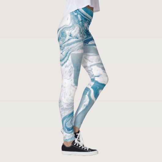 Wit en blauw Faux Marble Modern Leggings (Rechts)