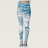 Wit en blauw Faux Marble Modern Leggings (Voorkant)
