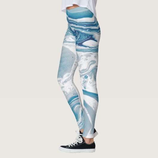 Wit en blauw Faux Marble Modern Leggings (Links)