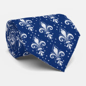 Wit en blauw fleur-de-lis naadloos patroon stropdas (Opgerold)