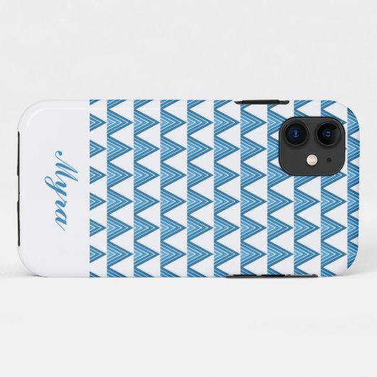 Wit en Blauw Geometrisch Patroonontwerp Case-Mate iPhone Case (Achterkant (horizontaal))
