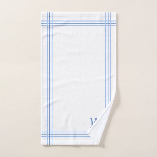 Wit en Blauw Gestreepte Aangepaste Initialen Bad Handdoek (Handdoek)