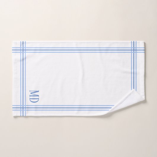 Wit en Blauw Gestreepte Aangepaste Initialen Bad Handdoek (Handdoek)