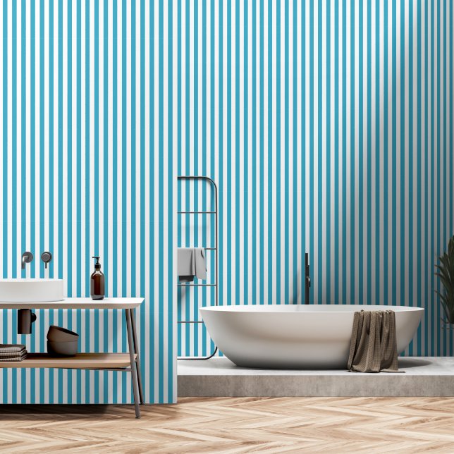 Wit en blauw gestreepte klassieke peel en stick behang (Badkamer)