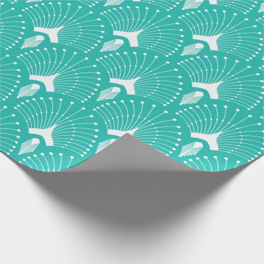 Wit en blauw-groen art-decopatroon cadeaupapier (Hoek)
