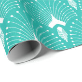 Wit en blauw-groen art-decopatroon cadeaupapier (Rol Hoek)