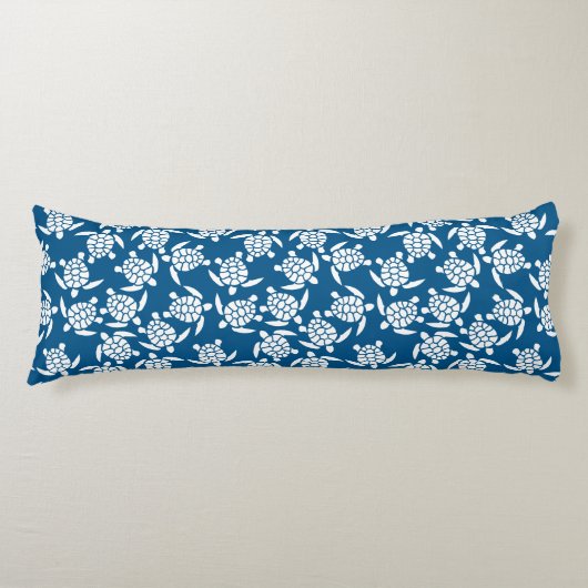 Wit en blauw Herhaal motief | Zeeen schildpadpatro Lichaamskussen (Voorkant)