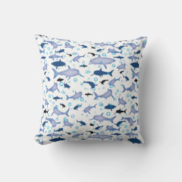 Wit en blauw herhalend motief | Haaienpatroon Kussen