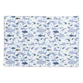 Wit en blauw herhalend motief | Haaienpatroon Kussensloop (Achterkant)