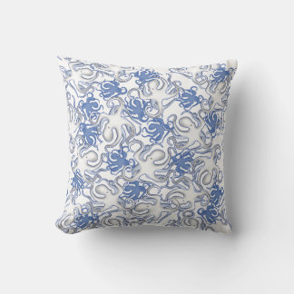 Wit En Blauw Herhalend Motief | Octopuspatroon Kussen