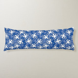 Wit En Blauw Herhalend Motief Octopuspatroon Lichaamskussen