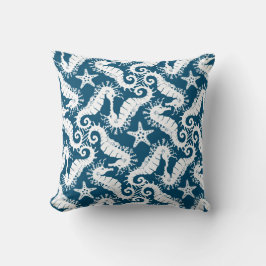 Wit En Blauw Herhalend Motief | Zeepaardjes Patroo Kussen