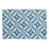 Wit en blauw herhalend motief | Zeepaardpatroon Kussensloop (Voorkant)