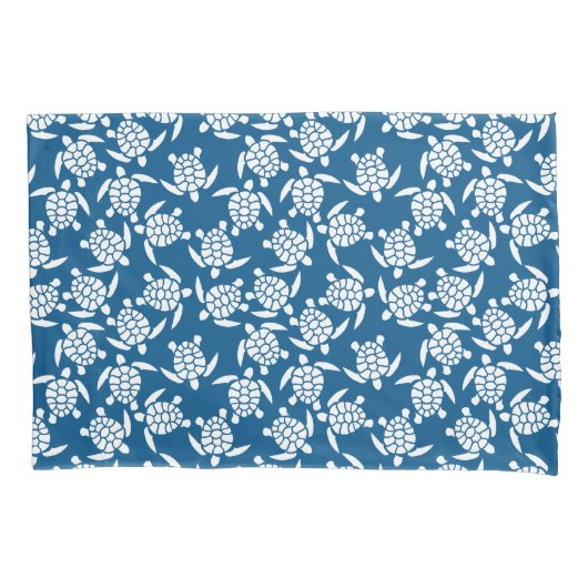 Wit En Blauw Herhalend Motief | Zeeschildpad Patro Kussensloop (Voorkant)