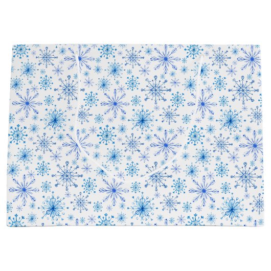 Wit en blauw ijs en sneeuwvlokken groot cadeauzakje (Voorkant)