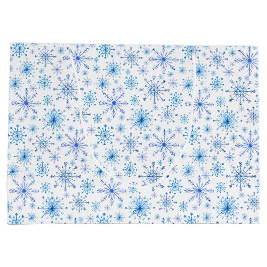 Wit en blauw ijs en sneeuwvlokken groot cadeauzakje (Achterkant)