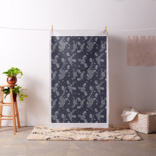 Wit en Blauw Japans Bloemen Patroon Stof