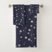 Wit en blauw klein Japans bloemenpatroon Bad Handdoek (Insitu)